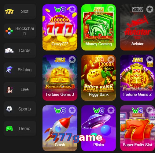 Main screen of 777Game game page for PK players